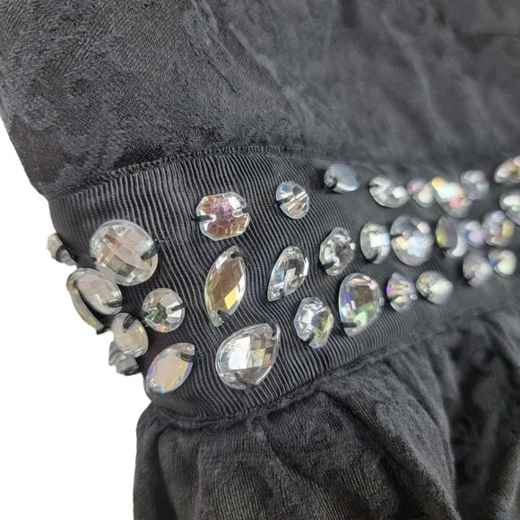 Trixxi Fit and Flare Mini Cocktail Dress Womens Junior Sz M Black Floral Gems - Picture 6 of 16